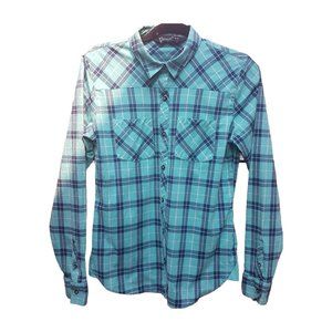 UNDER ARMOUR Button Down Shirt Medium US M Plaid Long Sleeve Blue Green Teal